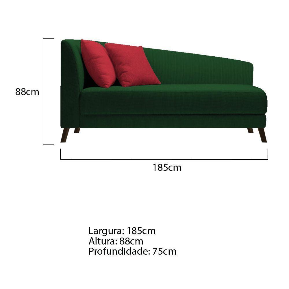 Recamier Heitor 185cm Com Almofada   Direito Suede Cor Verde/vermelho - 5