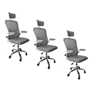 Kit 3 Cadeiras De Escritório  Vegas Apoio Cinza Branco