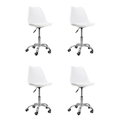 Kit 4 Cadeiras Office Base Cromada Giratória Saarinen Branco