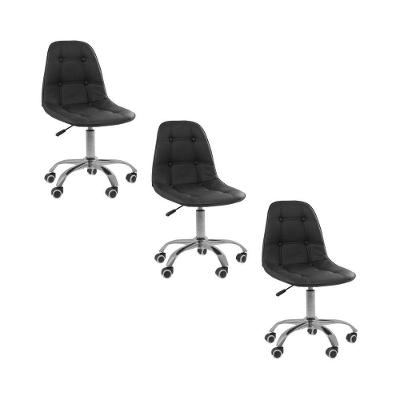 Kit 3 Cadeiras Office Eiffel Botonê Ajustável Oficial Preto