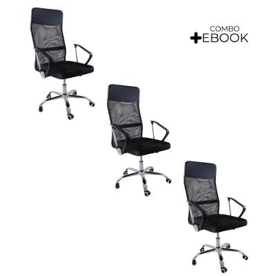 Kit 3 Cadeiras De Escritório Nagano Oficial Giratória Preto