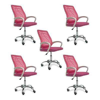Kit 5 Cadeiras De Escritório Esteirinha  Ergonômica - Rosa