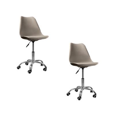 Kit 2 Cadeiras Office Base  Com Rodízio Giratória  Bege