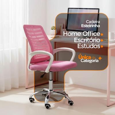 Kit 5 Cadeiras De Escritório  Ergonômica Giratória Rosa