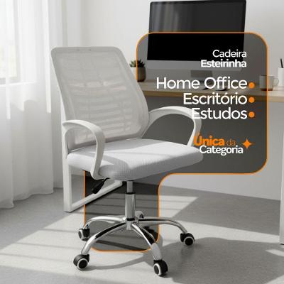 Kit 6 Cadeiras De Escritório Esteirinha Mesh Ergonômica Giratória Branco