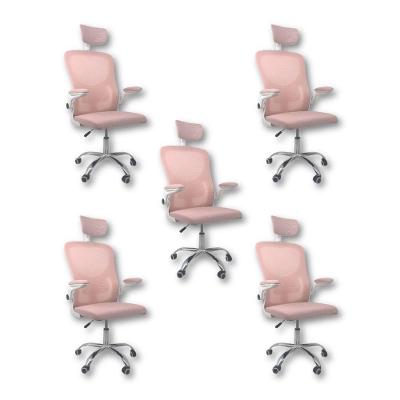 Kit 5 Cadeiras De Escritório  Com Apoio Rosa E Branco
