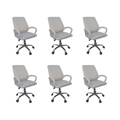 Kit 6 Cadeiras De Escritório Esteirinha Tela Mesh Ergonômico Branco
