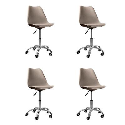 Kit 4 Cadeiras Office Base Cromada Giratória Saarinen Bege
