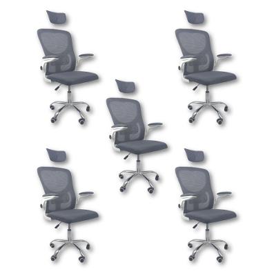 Kit 5 Cadeiras De Escritório  Com Apoio Cinza E Branco
