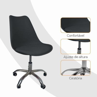 Kit 4 Cadeiras Office Base Cromada Giratória Saarinen Preto