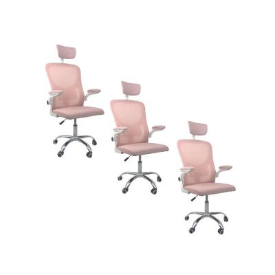 Kit 3 Cadeiras De Escritório Oficial Vegas Apoio Rosa Branco