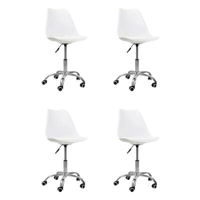 Kit 4 Cadeiras Office  Bas Cromada Giratória Saarinen Branco