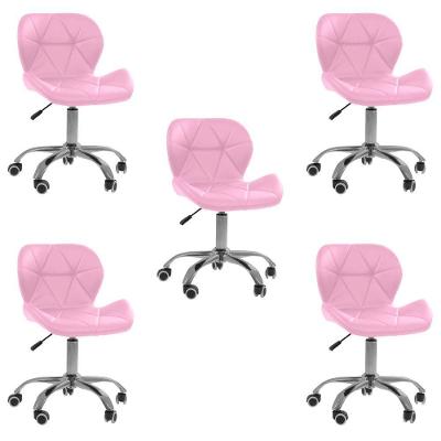 Kit 5 Cadeiras Office Eiffel Slim Oficial Giratória Rosa