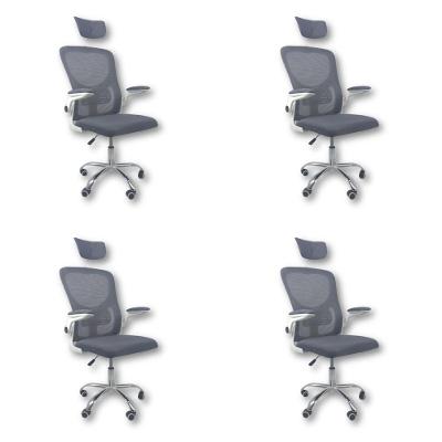 Kit 4 Cadeiras De Escritório  Com Apoio Cinza E Branco