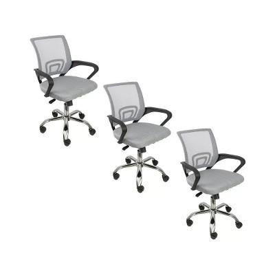 Kit 3 Cadeiras Escritório Oficial Begônia Ergonômico Cinza