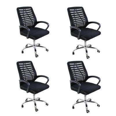 Kit 4 Cadeiras Escritório Oficial Esteirinha Mesh Preto