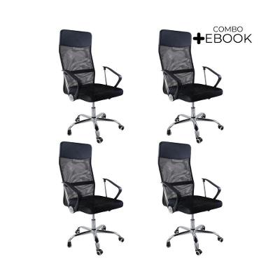 Kit 4 Cadeiras De Escritório Nagano Oficial Giratória Preto