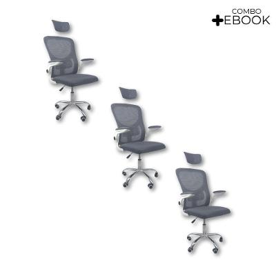 Kit 3 Cadeiras De Escritório  Com Apoio Cinza E Branco