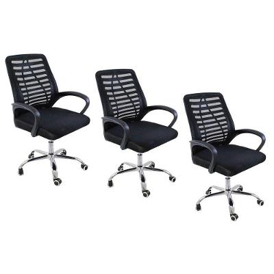 Kit 3 Cadeiras De Escritório Oficial Esteirinha Mesh Preto