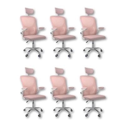 Kit 6 Cadeiras De Escritório  Com Apoio Rosa E Branco