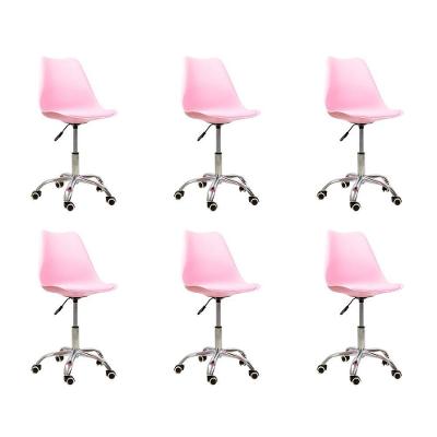 Kit 6 Cadeiras Office Base Cromada Giratória Saarinen Rosa