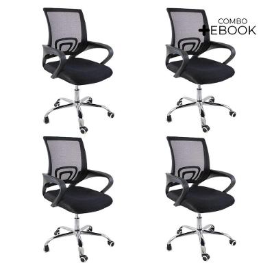 Kit 4 Cadeiras De Escritório  Begonia  Ergonômica Preto