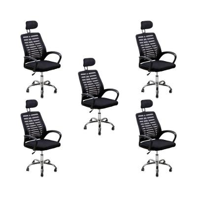 Kit 5 Cadeiras Escritório Diretor Tela Mesh Encosto Preto