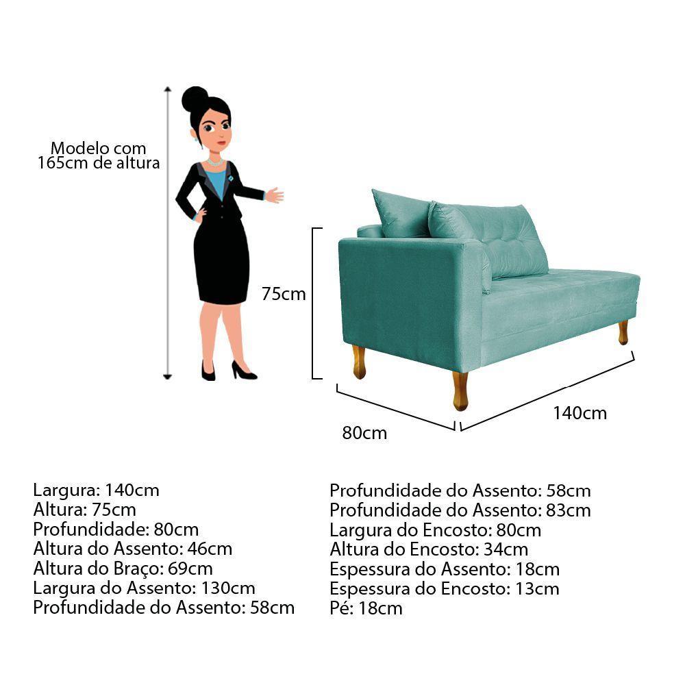 Recamier Azura 140cm Com Almofada   Direito Suede Cor Azul Tiffany - 4
