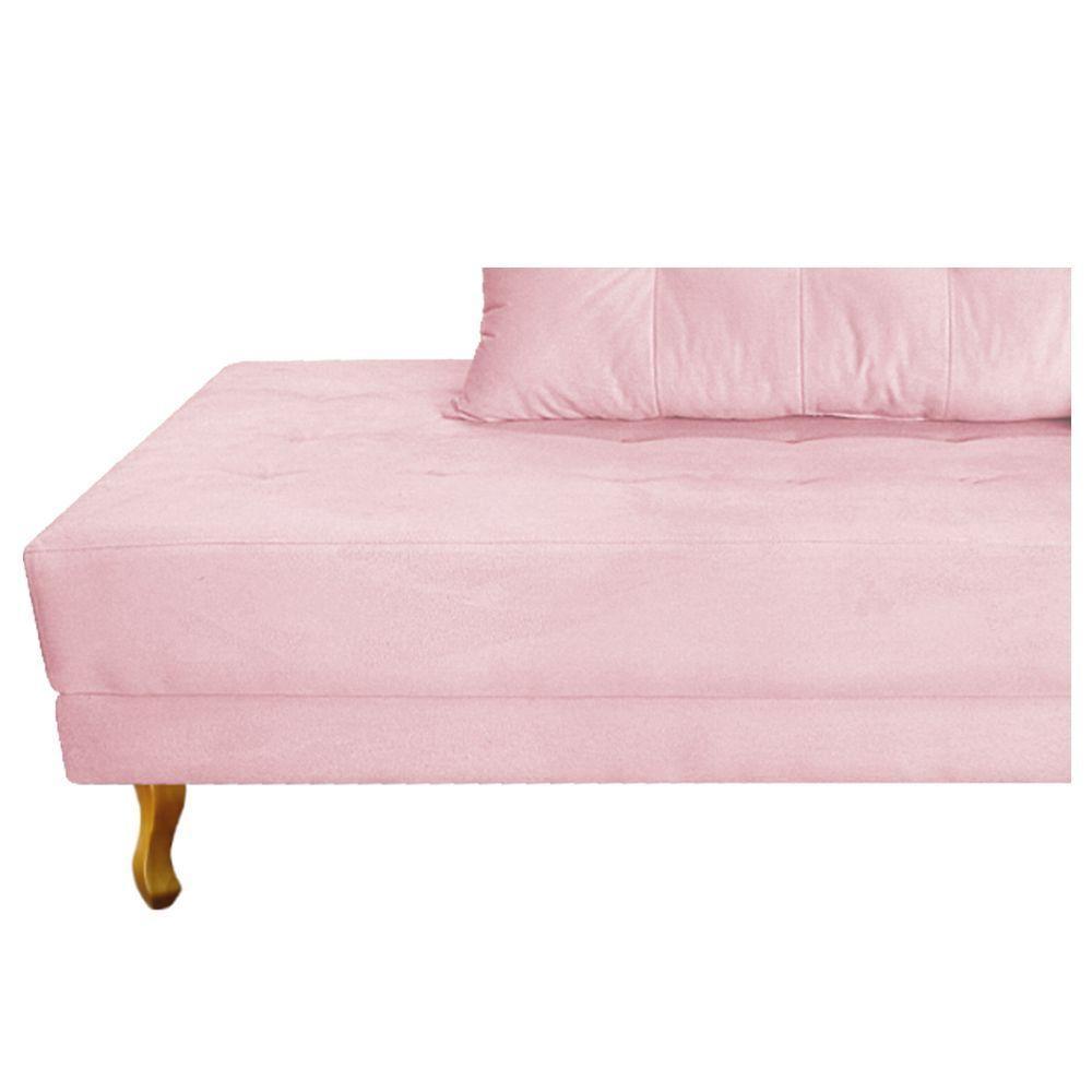 Recamier Azura 140cm Com Almofada Lado Esquerdo Suede Cor Rosa Bebê - 2