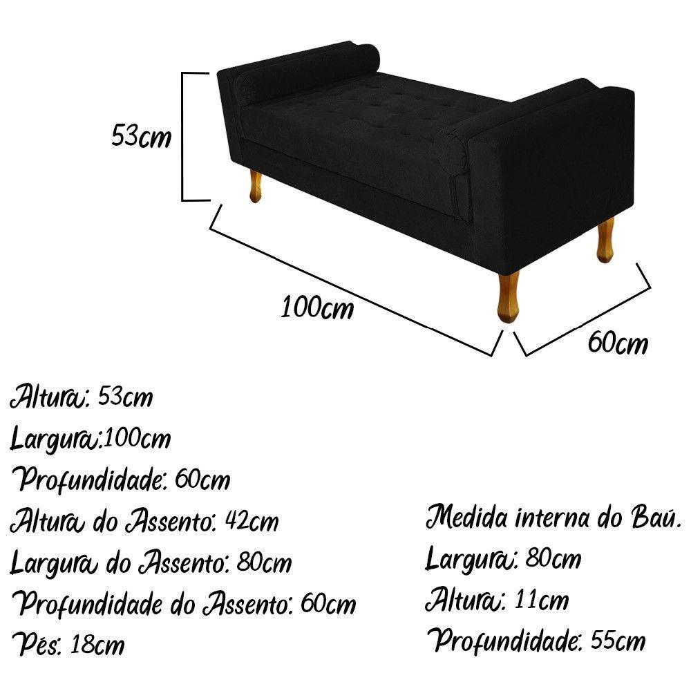Recamier Baú Félix Solteiro 100cm Suede Preto - 3