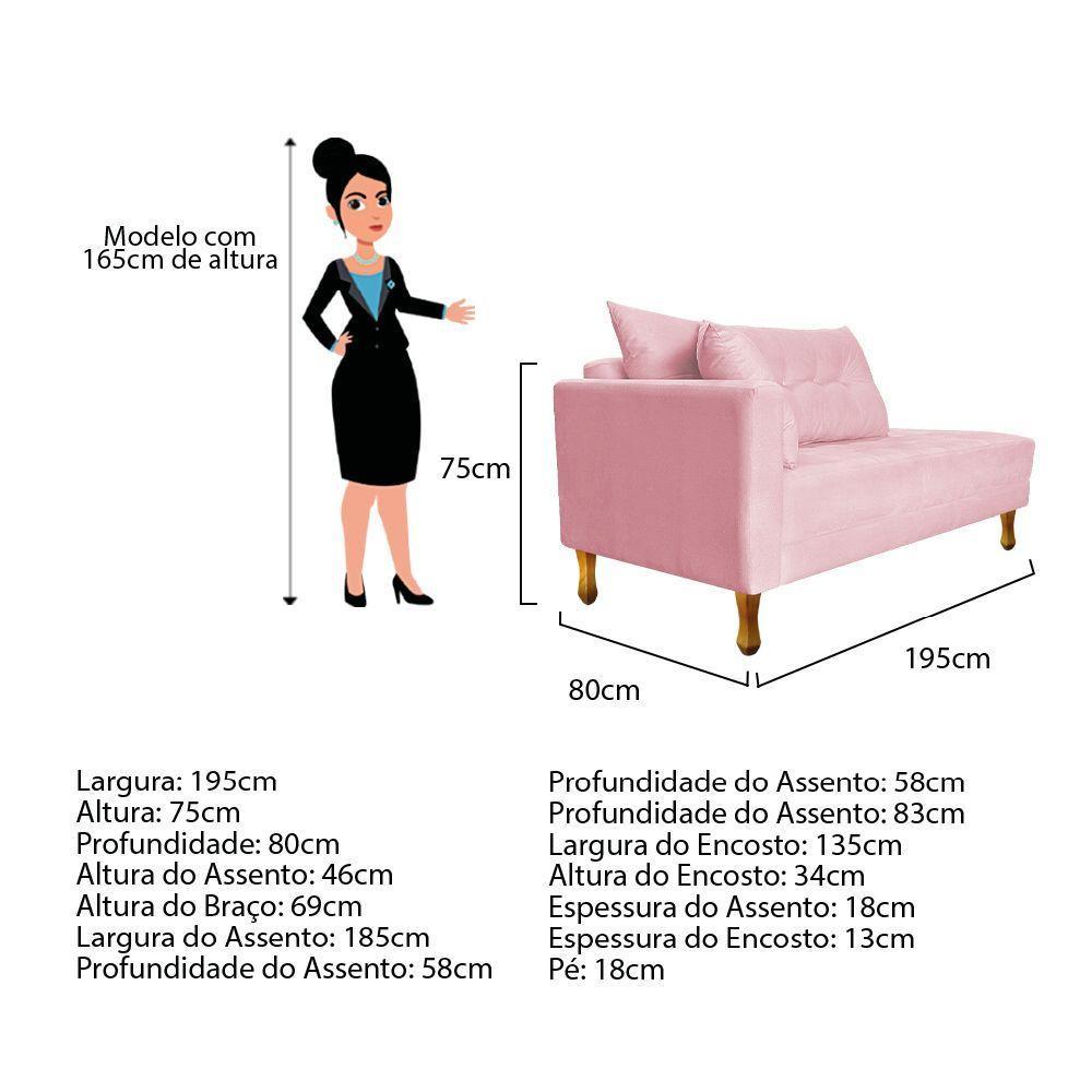 Recamier Azura 185cm Com Almofada Lado Esquerdo Suede Cor Rosa Bebê - 4