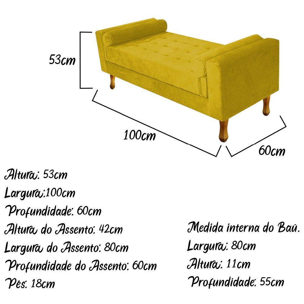 Recamier Baú Félix Solteiro 100cm Suede Amarelo - 3