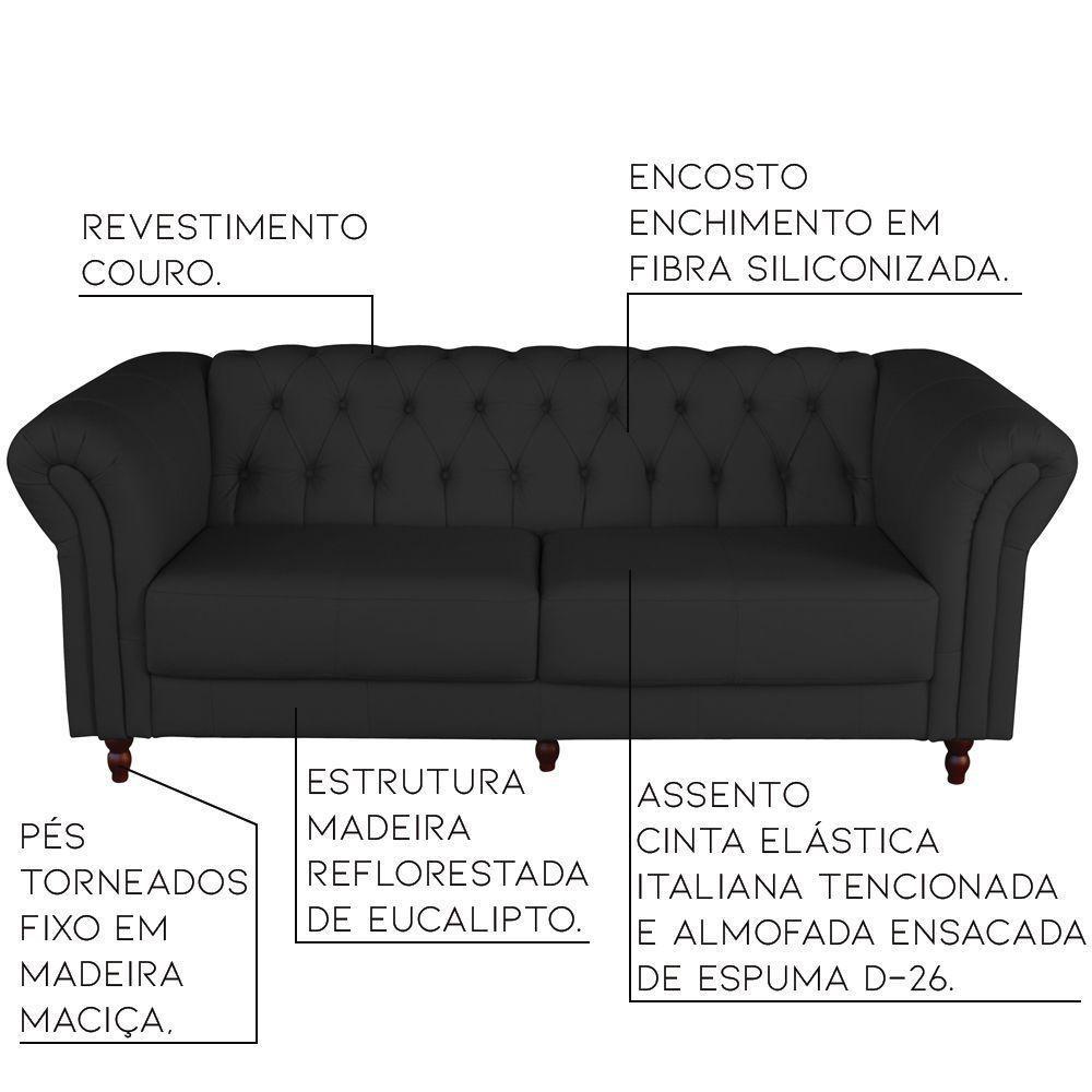 Sofá 2 Lugares Bérgamo 180cm Couro Preto - 1