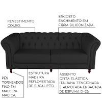 Sofá 2 Lugares Bérgamo 180cm Couro Preto - 1