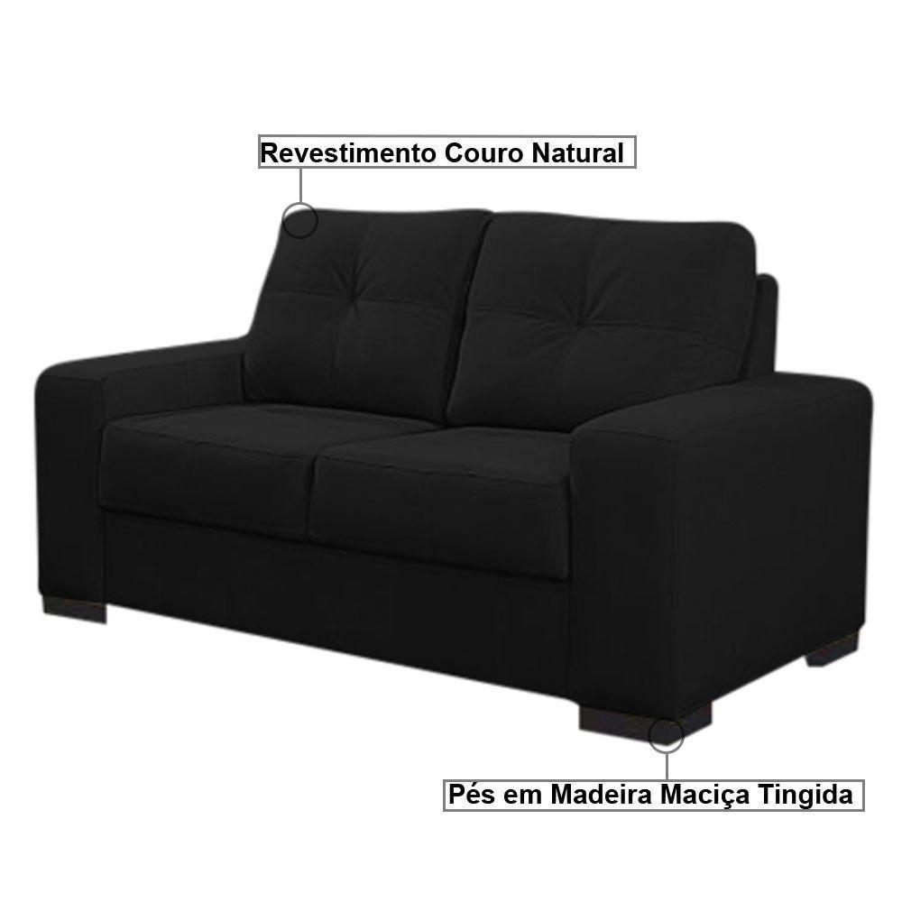 Sofá 2 Lugares 150cm Turim Couro Preto Fosco - 2