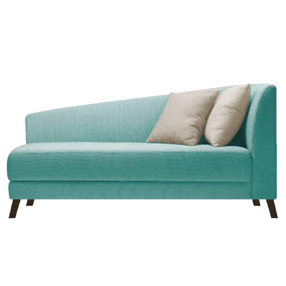 Recamier Heitor 185cm Com Almofada   Esquerdo Suede Cor Azul Tiffany/bege - 1