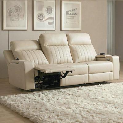 Poltrona Reclinável Cinema 3 Lugares Baú Usb Pu Moscou Sint Bege Z57 - Mpozenato