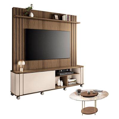 Estante Home Theater Trinus Castanho Off White Com Mesa De Centro Sky Com Tampo De Vidro Castanho - Hb Móveis