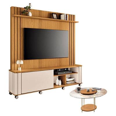 Estante Home Theater Trinus Cinamomo Off White Com Mesa De Centro Sky Com Tampo De Vidro Cinamomo -hb Móveis