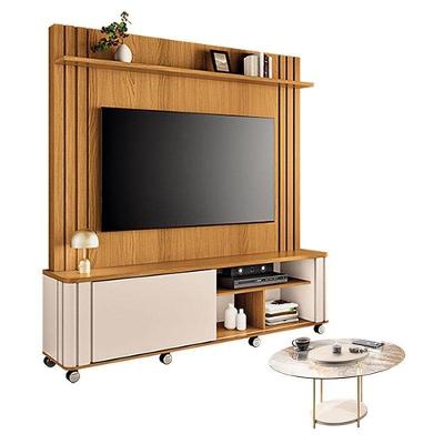 Estante Home Theater Trinus Cinamomo Off White Com Mesa De Centro Sky Com Tampo De Vidro Off White -hb Móveis