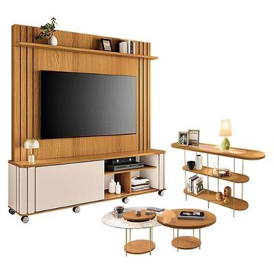 Estante Home Theater Trinus Cinamomo Off White Com Kit Mesa De Centro Sky E Aparador Infinity Cinamomo -hb Móveis