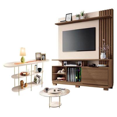 Estante Home Theater Artheo Com Mesa De Centro Sky Com Tampo De Vidro E Aparador Infinity Castanho Off White - Hb Móveis