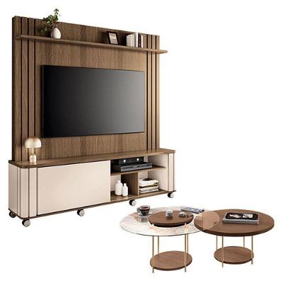 Estante Home Theater Trinus Castanho Off White Com Kit Mesa De Centro Sky Castanho - Hb Móveis