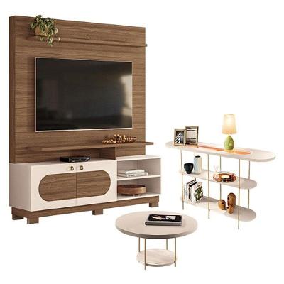Estante Home Theater Axis Castanho Off White Com Mesa De Centro Sky E Aparador Infinity Off White - Hb Móveis