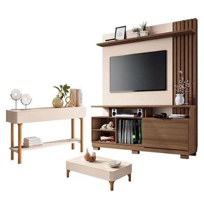 Estante Home Theater Artheo Castanho Off White Com Mesa De Centro Liz E Aparador Fiero Off White - Hb Móveis