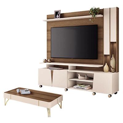 Estante Home Theater Virtus Castanho Off White Com Mesa De Centro Cadenza Off White Castanho- Hb Móveis
