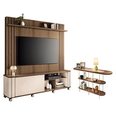 Estante Home Theater Trinus Castanho Off White Com Aparador Infinity Castanho - Hb Móveis