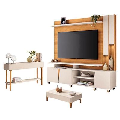 Estante Home Theater Virtus Cinamomo Off White Com Mesa De Centro Liz E Aparador Fiero Off White - Hb Móveis