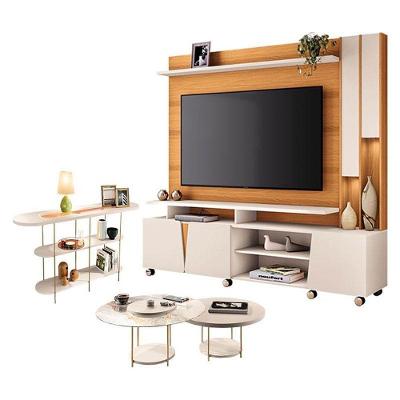 Estante Home Theater Virtus Cinamomo Off White Com Kit De Mesa De Centro Sky E Aparador Infinity Off White - Hb Móveis