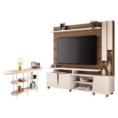 Estante Home Theater Virtus Castanho Off White Com Aparador Infinity Off White - Hb Móveis